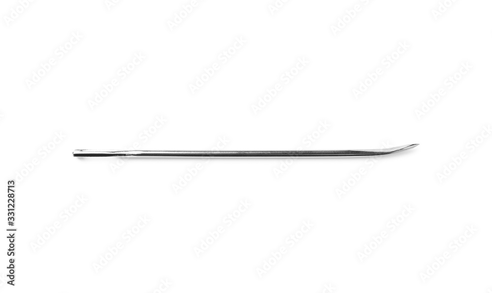 Stitching needle for leather working isolated on white, top view Stitching needle for leather working isolated on white, top view