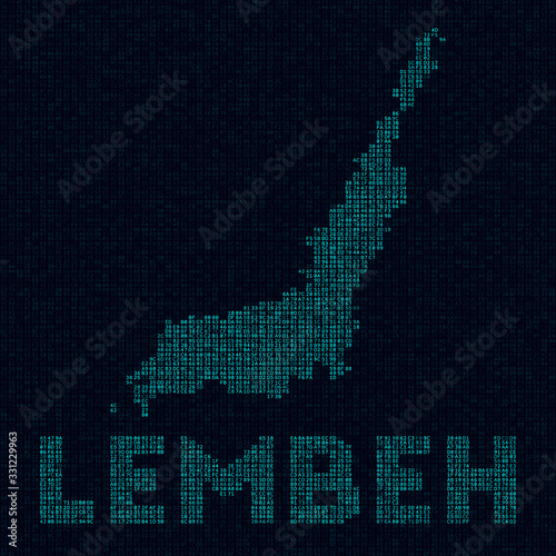 Lembeh tech map. Island symbol in digital style. Cyber map of Lembeh with island name. Amazing vector illustration.