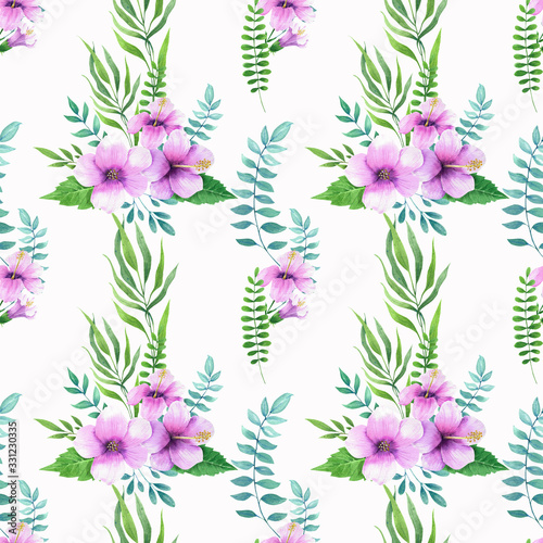 Floral seamless pattern  Hand drawn watercolor tropical flowers isolated on white background.
