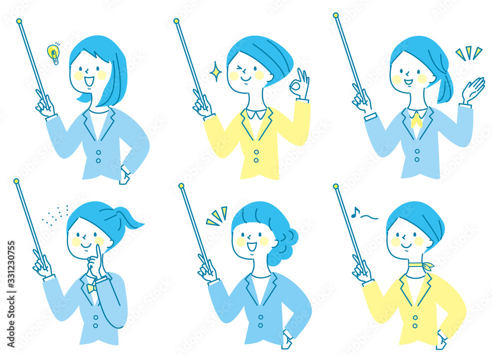 説明する若い女性　スーツ　セット