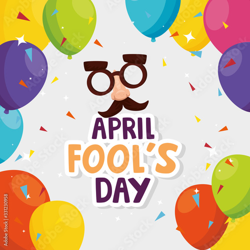 april fool day with crazy mask and icons vector illustration design