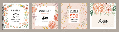 Trendy Easter floral square templates. Suitable for social media posts, mobile apps, cards, invitations, banners design and web/internet ads. 