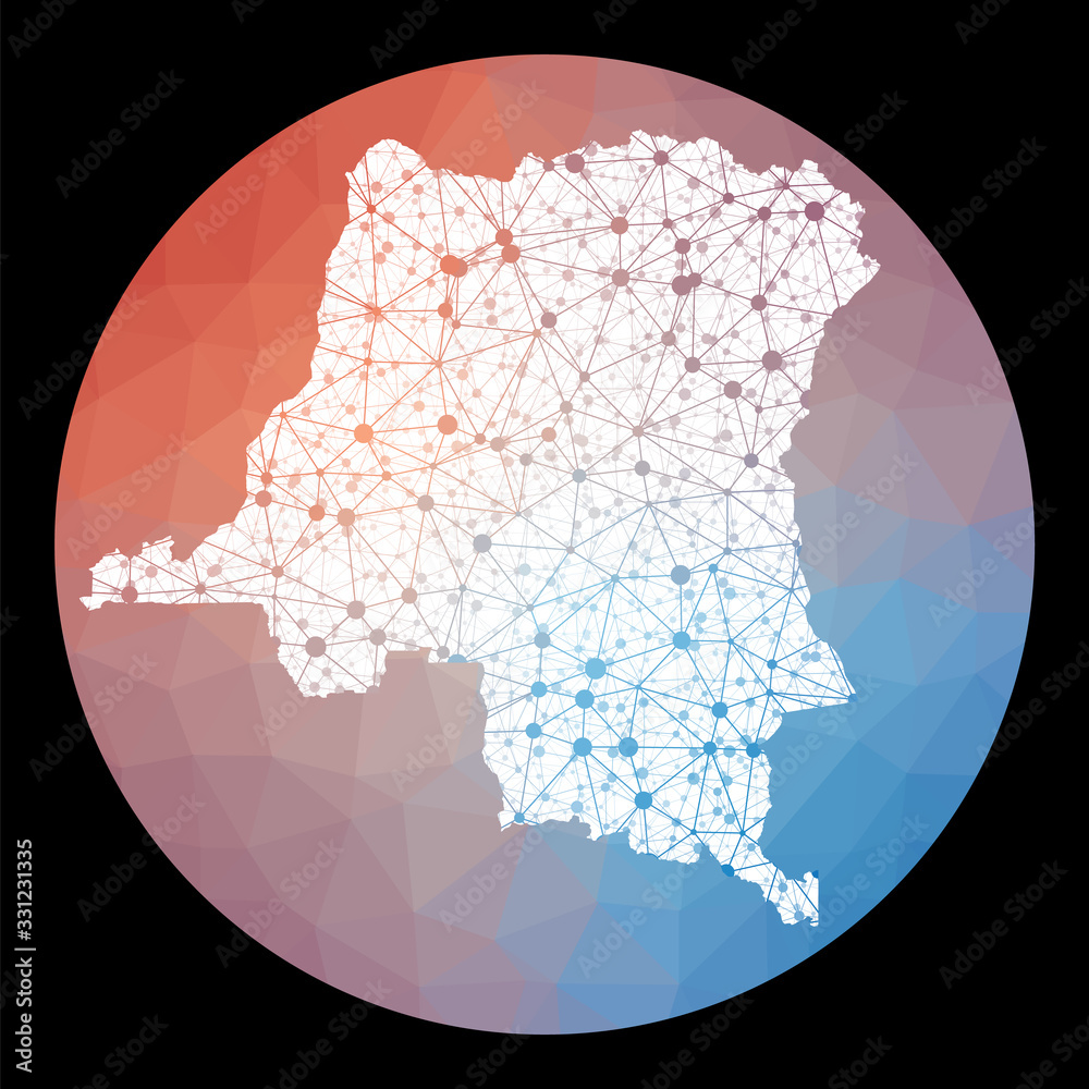 Vector network DR Congo map. Map of the country with low poly ...