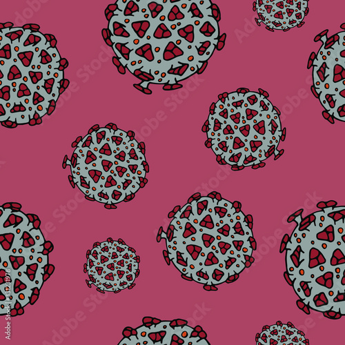 Vector seamless pattern with virus. Color virus infection elements on white background. Global epidemic hand drawn doodle backdrop.