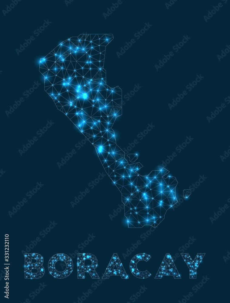 Boracay network map. Abstract geometric map of the island. Internet connections and telecommunication design. Trendy vector illustration.