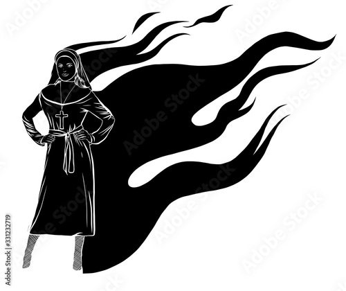 Isolated sexy nun. Beautiful and slim woman in nun costume on white background. vector