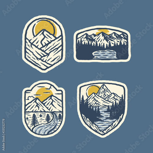 Camping mountain nature wild badge patch pin graphic illustration vector art t-shirt design
