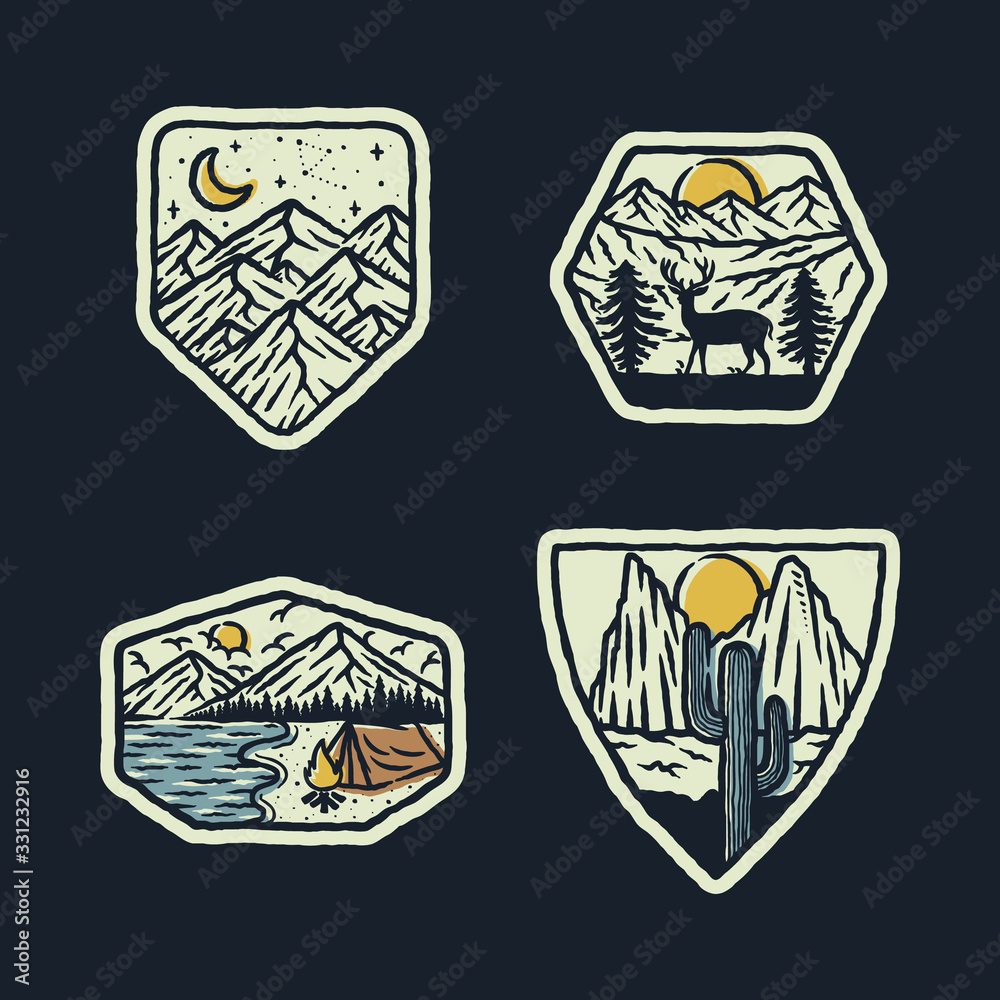 Fototapeta premium Camping mountain nature wild badge patch pin graphic illustration vector art t-shirt design