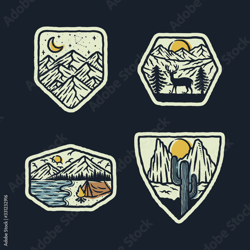 Camping mountain nature wild badge patch pin graphic illustration vector art t-shirt design