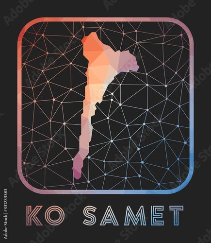 Ko Samet map design. Vector low poly map of the island. Ko Samet icon in geometric style. The island shape with polygonal gradient and mesh on dark background.