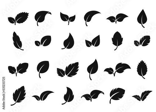 Leaves logo. Leaf icon set. Herbal eco abstract label. Bio, vegan or pharmacy concept. Fresh mint isolated sign. Vector tree sprout