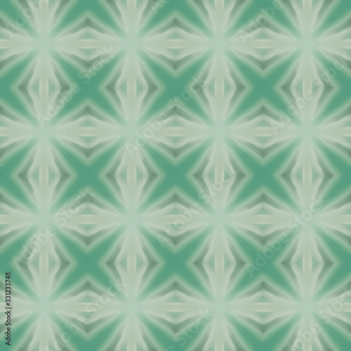 floral ornaments with abstract rhombuses of light green and dark green color painted on a light green background, seamless pattern, illustrations