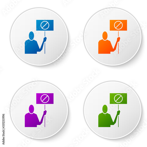 Color Nature saving protest icon isolated on white background. Earth planet protection, environmental issues demonstration. Set icons in circle buttons. Vector Illustration