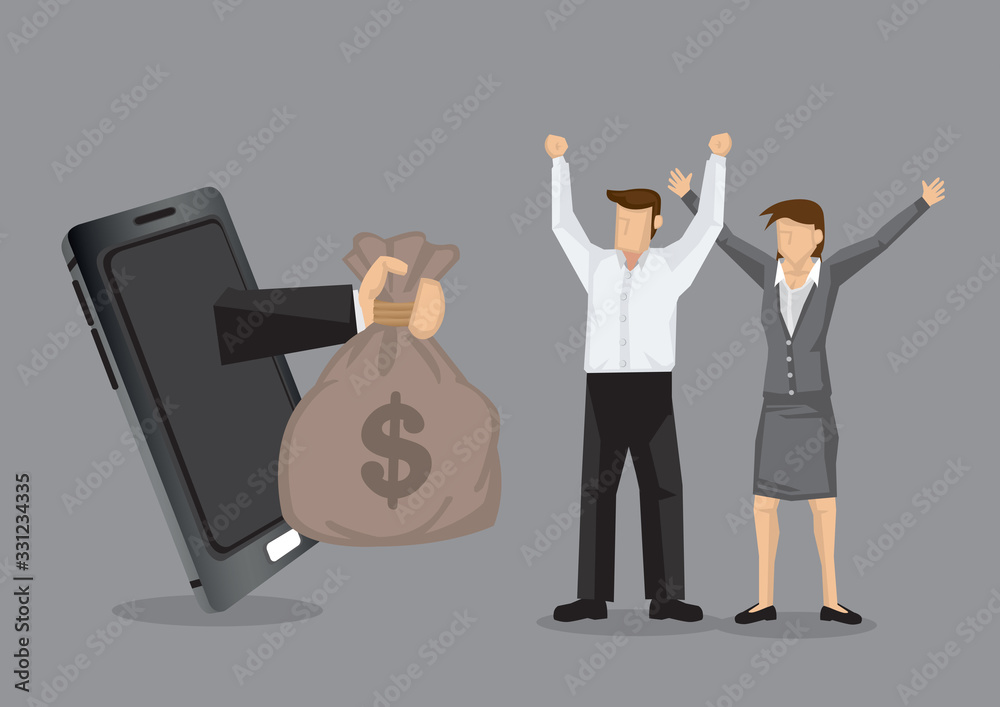 Business Success with Modern Technology Cartoon Vector Illustration