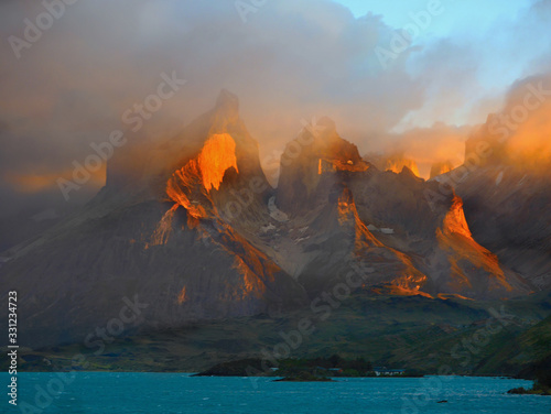 Patagonia Torres del Paine mountains at sunrise