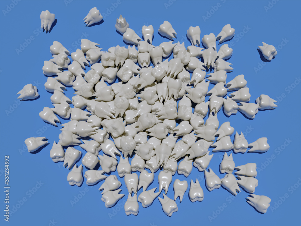 many white removed teeth on the blue background Stock Illustration