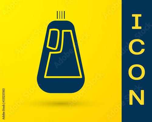 Blue Plastic bottle for liquid laundry detergent, bleach, dishwashing liquid icon isolated on yellow background. Vector Illustration