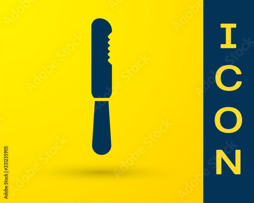 Blue Disposable plastic knife icon isolated on yellow background. Vector Illustration