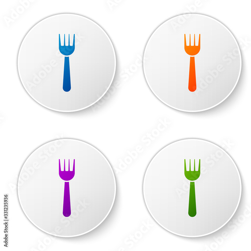 Color Disposable plastic fork icon isolated on white background. Set icons in circle buttons. Vector Illustration