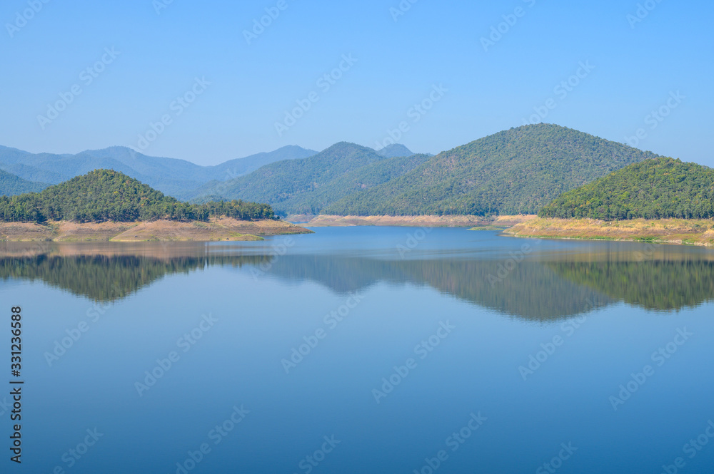 Spectacular view of the nature in Mae Kuang Dam, Chiang Mai province of Thailand. Mae Kuang dam is a medium-sized reservoir used to facilitate water into the city’s water supply.