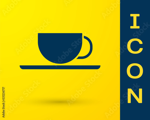 Blue Coffee cup icon isolated on yellow background. Tea cup. Hot drink coffee. Vector Illustration