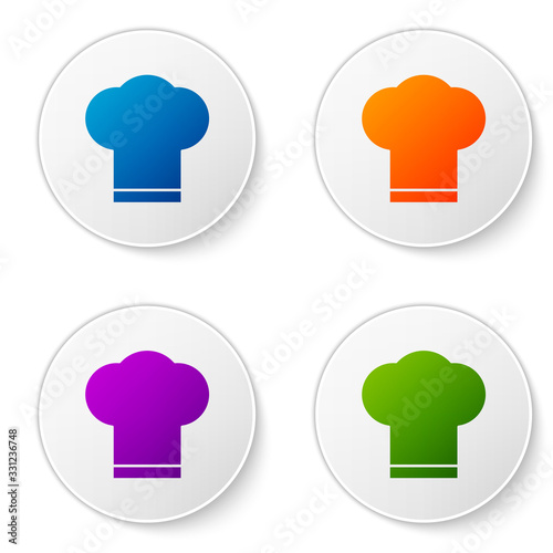 Color Chef hat icon isolated on white background. Cooking symbol. Cooks hat. Set icons in circle buttons. Vector Illustration