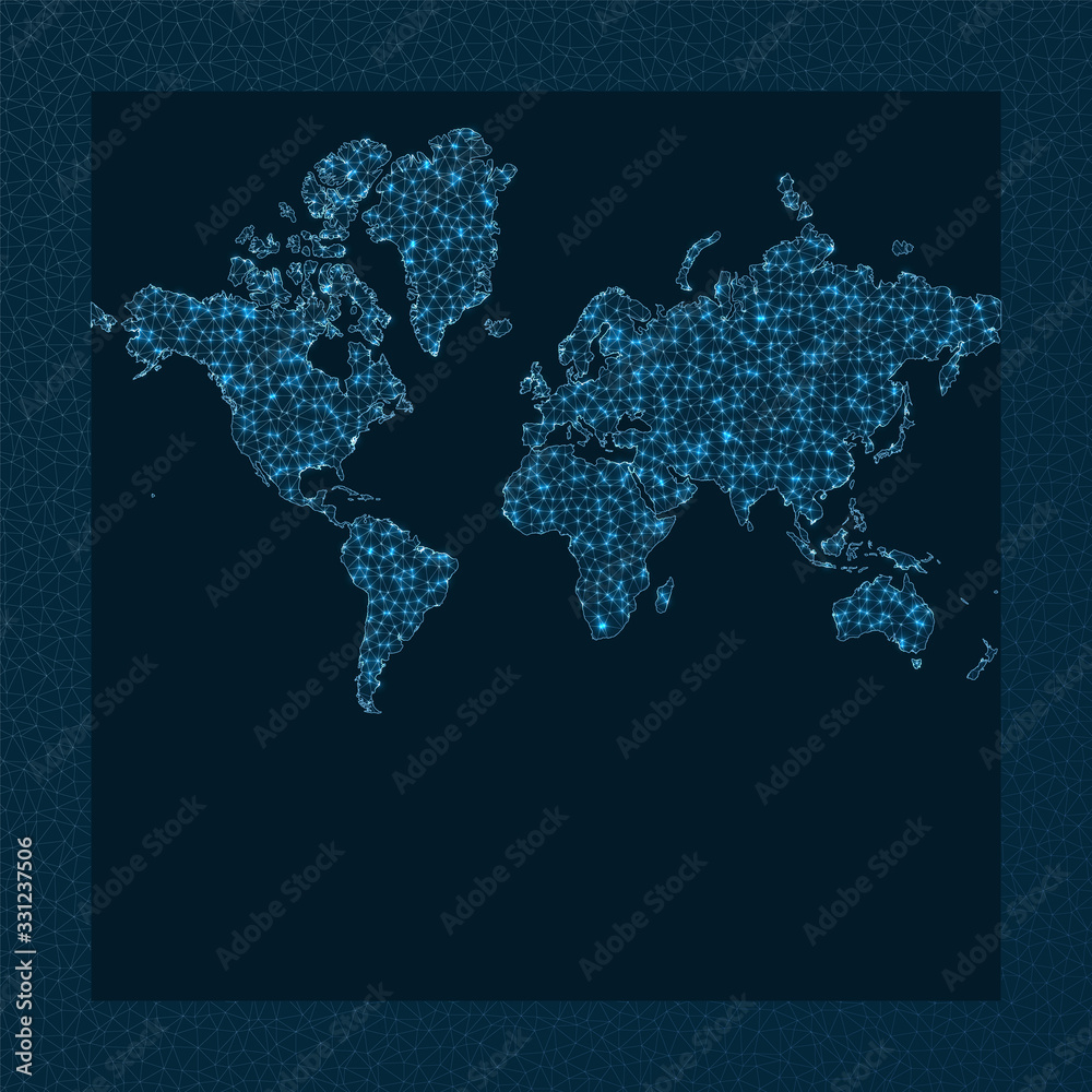 Internet and global connections map. Mercator projection. World Network. Trendy connections map. Vector illustration.