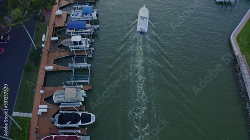 Following a Boat into Bonita Springs Florida aerial fly over photo