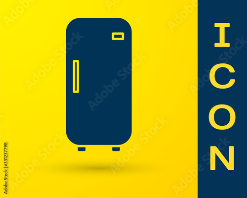 Blue Refrigerator icon isolated on yellow background. Fridge freezer refrigerator. Household tech and appliances. Vector Illustration