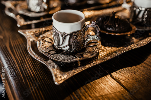 Ornamental copper tray for traditional turkish coffee