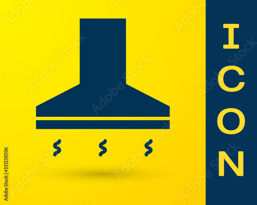 Blue Kitchen extractor fan icon isolated on yellow background. Cooker hood. Kitchen exhaust. Household appliance. Vector Illustration