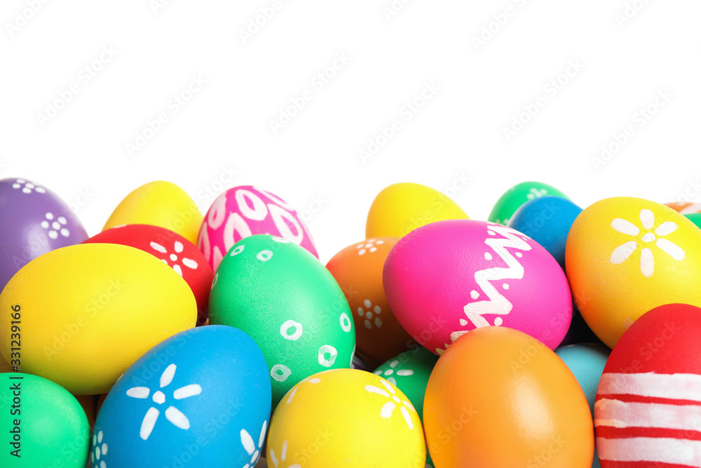 Colorful Easter eggs with different patterns isolated on white