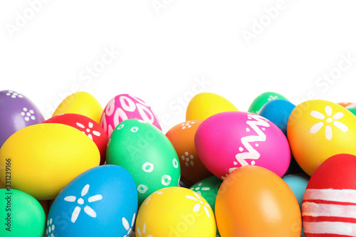 Colorful Easter eggs with different patterns isolated on white