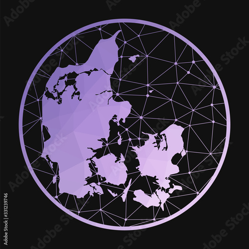 Denmark icon. Vector polygonal map of the country. Denmark icon in geometric style. The country map with purple low poly gradient on dark background.