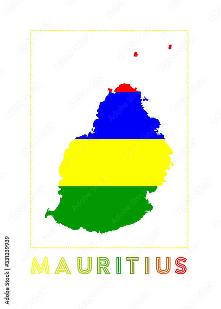 Mauritius Logo. Map of Mauritius with island name and flag. Artistic ...