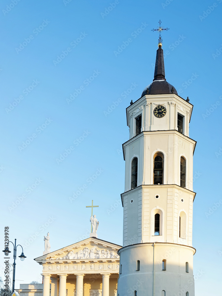 Cathedral square with Belfry and Museum in Old city Vilnius