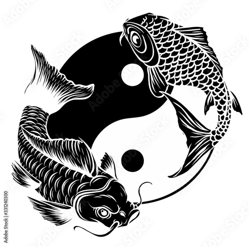 Ying Yang symbol with koi fishes. Vector illustration