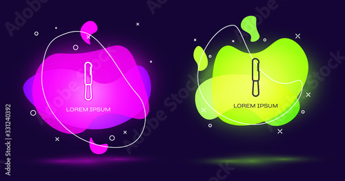 Line Disposable plastic knife icon isolated on black background. Abstract banner with liquid shapes. Vector Illustration