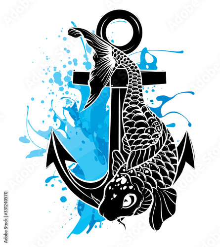 vector silhouette of sea animals with anchor