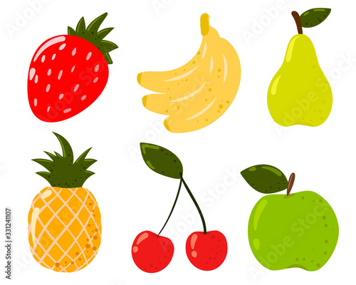 Fruit set icons isolated on white background. Flat infographic icons.