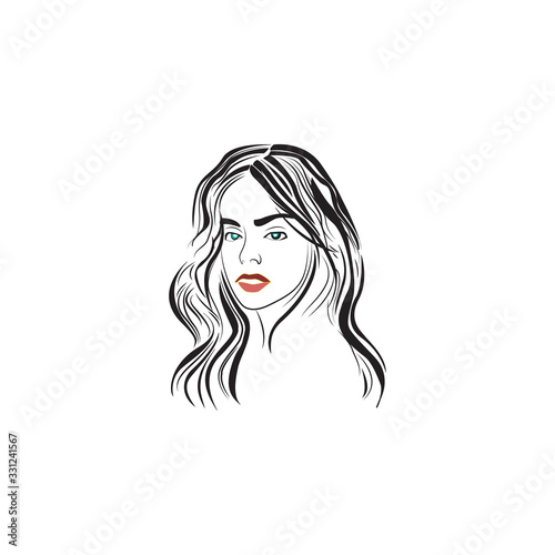 Vector illustration of woman with long hair.