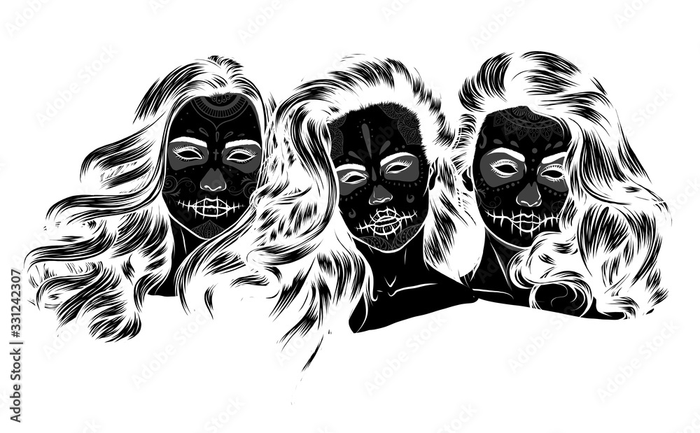 Vector Black and White Skull Candy Girl Illustration Stock Vector
