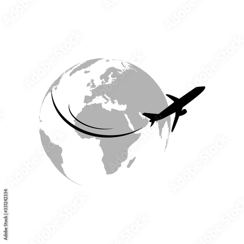 plane flying around the globe