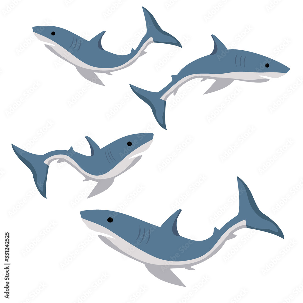 Naklejka premium set of blue sharks isolated on white background