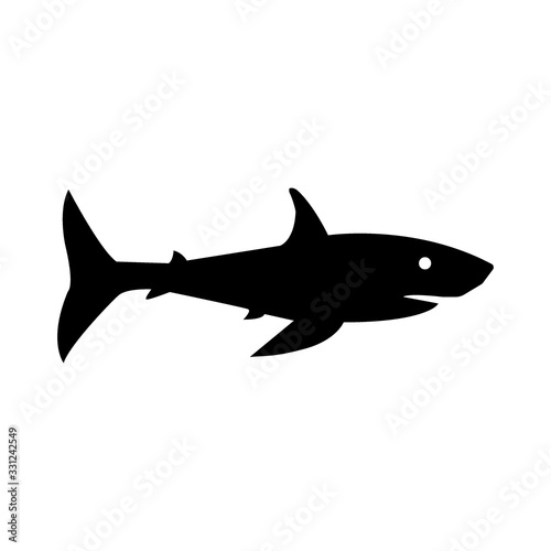 Vector illustration of a black silhouette shark. Isolated white background. Icon fish shark side view profile. - Vector