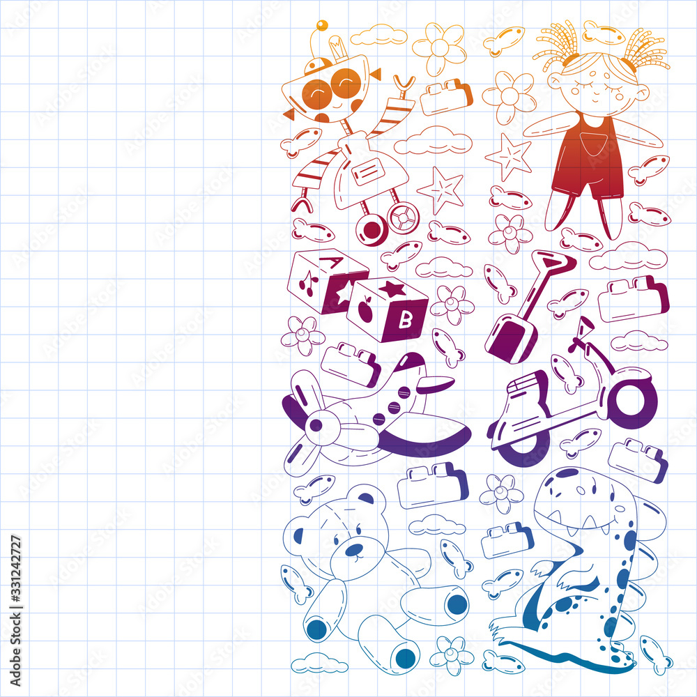 Kindergarten vector pattern with toys. Children play and grow together. Kindergarten vector pattern with toys. Children play and grow together.