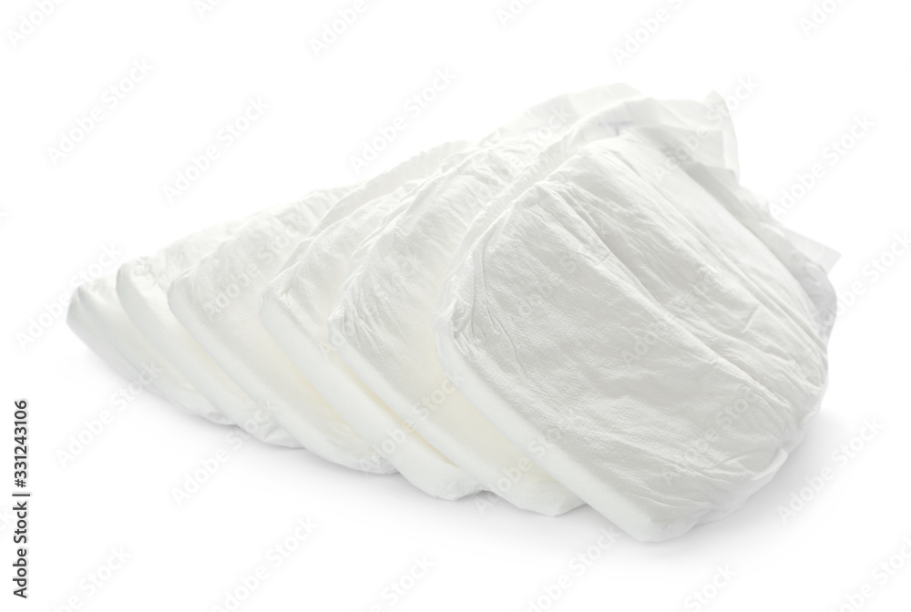Pile of baby diapers isolated on white Pile of baby diapers isolated on white
