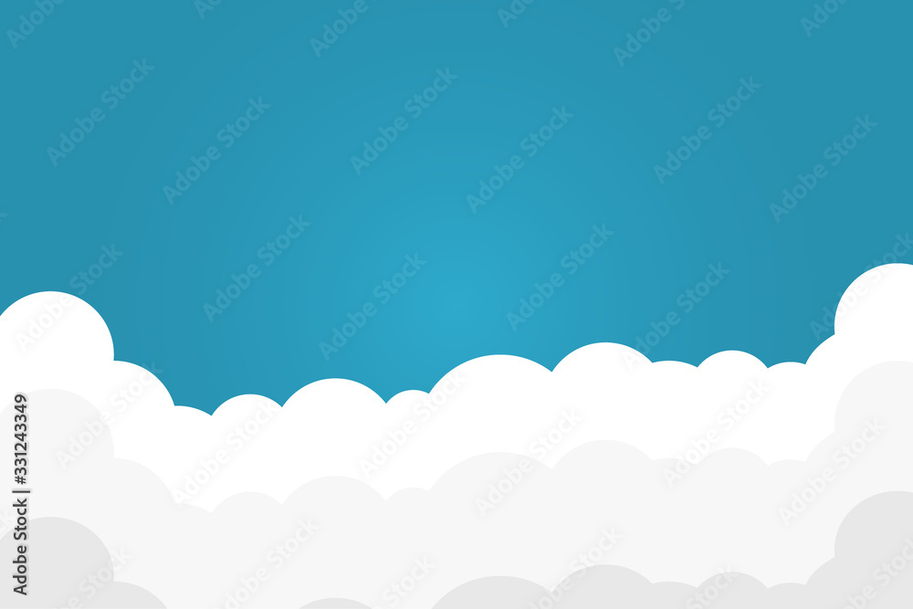 Blue sky with white clouds background. Border of clouds. Flat style simple vector illustration. - Vector