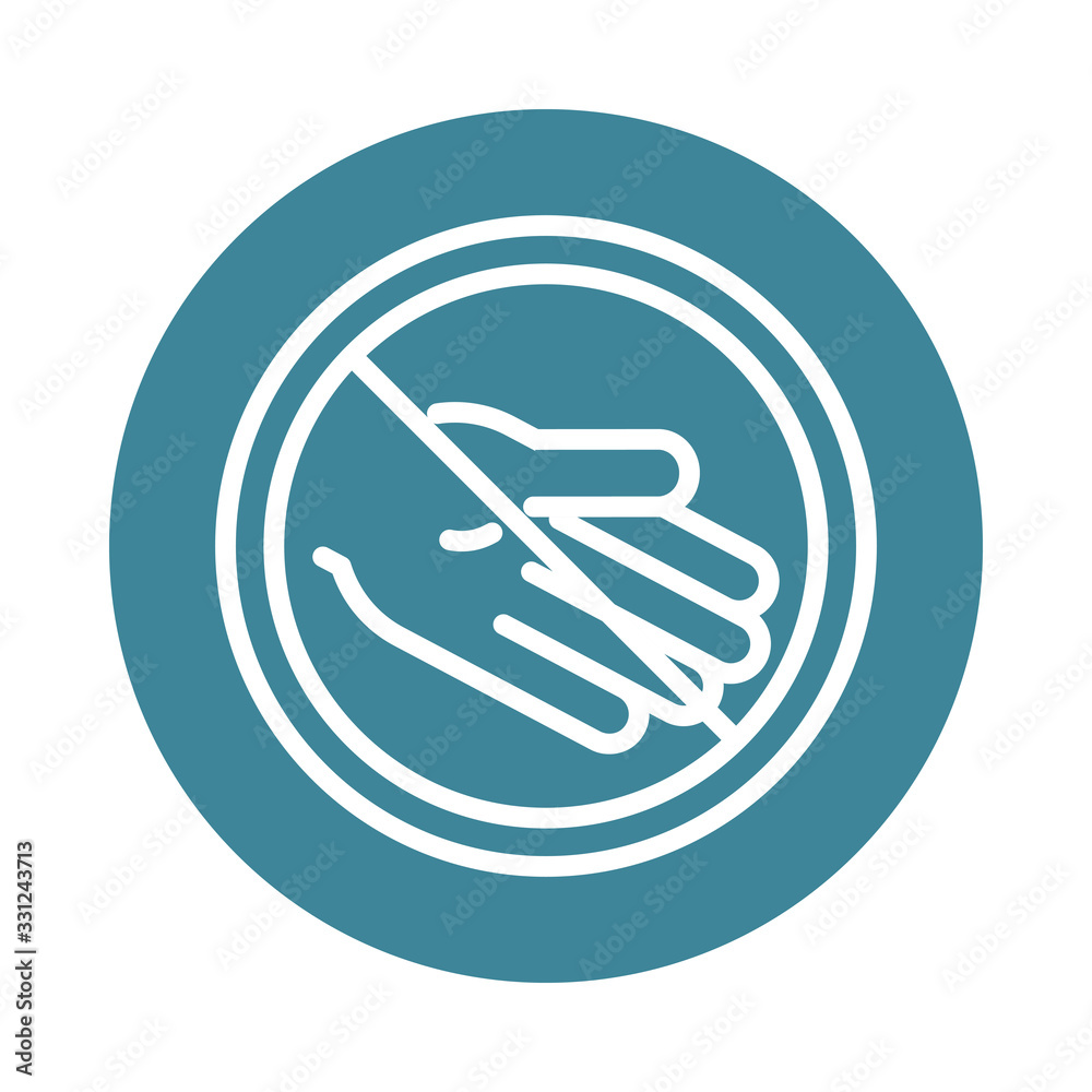 virus covid 19 pandemic prohibited hand greeting block line style icon