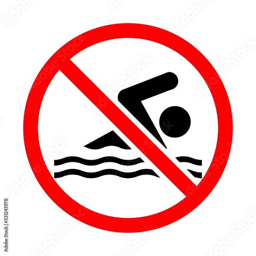 No Swimming Warning Sign in Dangerous Area - Sea - River - Lake - Pool Vector Icon Isolated on White